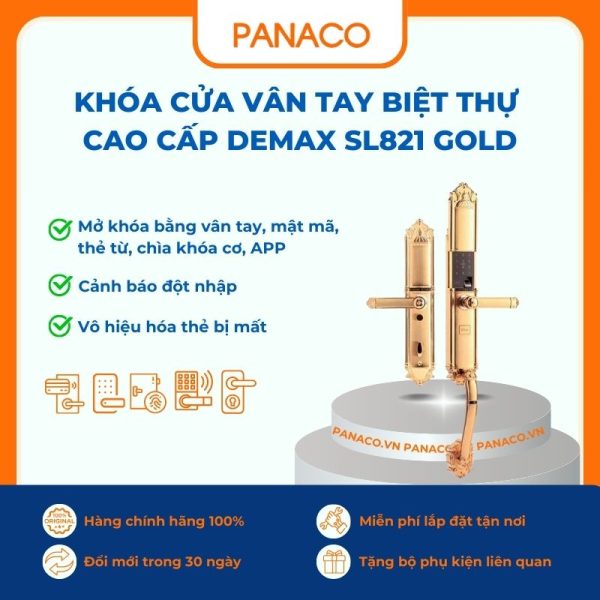 Khóa cửa vân tay biệt thự cao cấp Demax SL821 GOLD