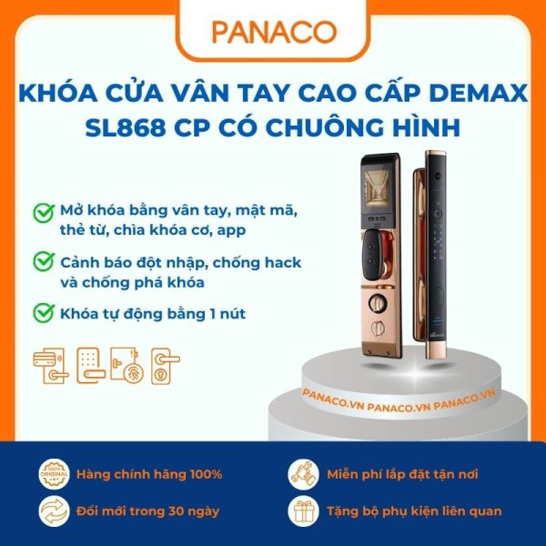 Khóa cửa vân tay cao cấp Demax SL868 CP có chuông hình