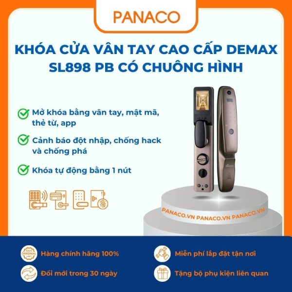 Khóa cửa vân tay cao cấp Demax SL898 PB có chuông hình