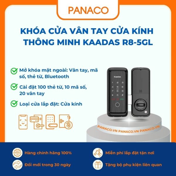 Khóa cửa vân tay cửa kính Kaadas R8-5GL