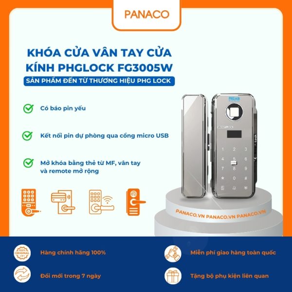 Khóa cửa vân tay cửa kính PHGLOCK FG3005W