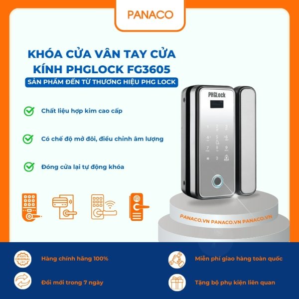 Khóa cửa vân tay cửa kính PHGLOCK FG3605