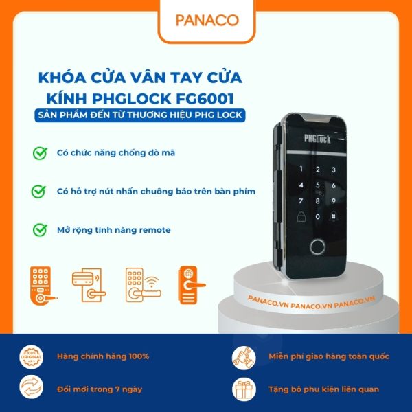 Khóa cửa vân tay cửa kính PHGLOCK FG6001