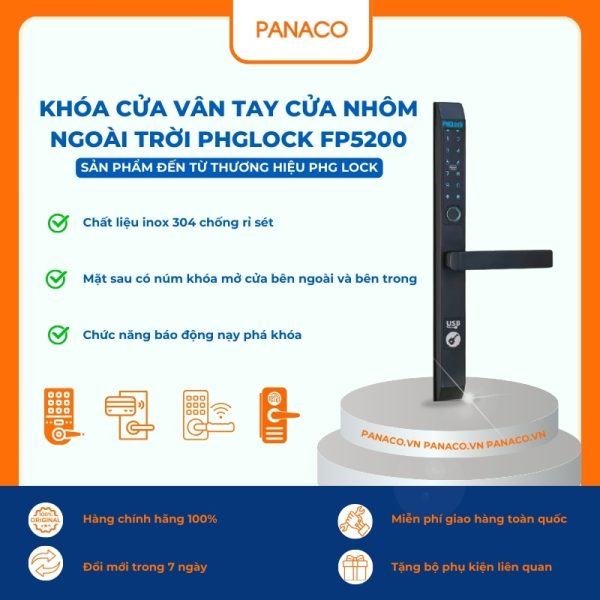 Khóa cửa vân tay cửa nhôm ngoài trời PHGLOCK FP5200