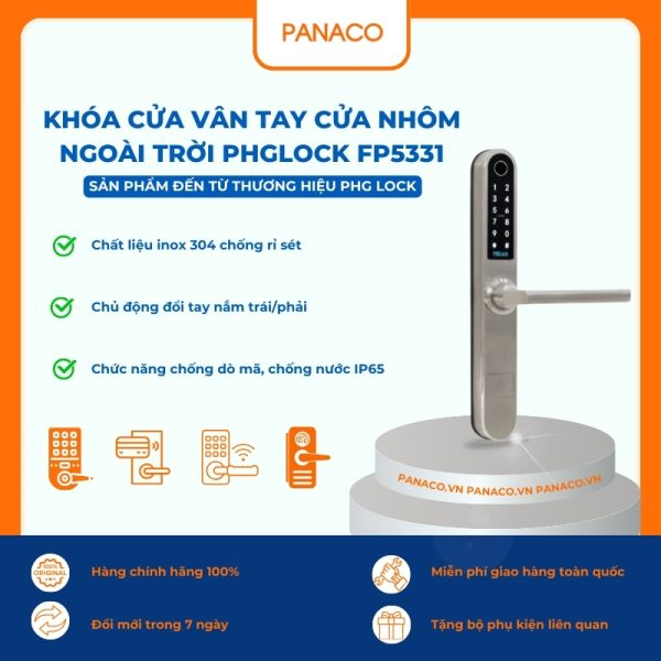 Khóa cửa vân tay cửa nhôm ngoài trời PHGLOCK FP5331