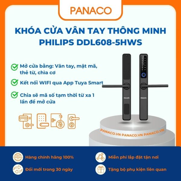 Khóa cửa vân tay thông minh Philips DDL608-5HWS