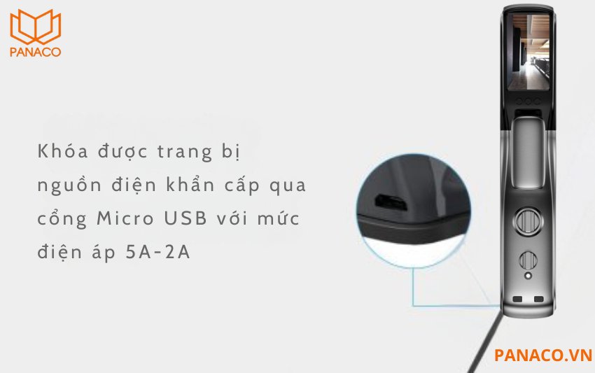Khóa được trang bị nguồn điện khẩn cấp qua cổng Micro USB