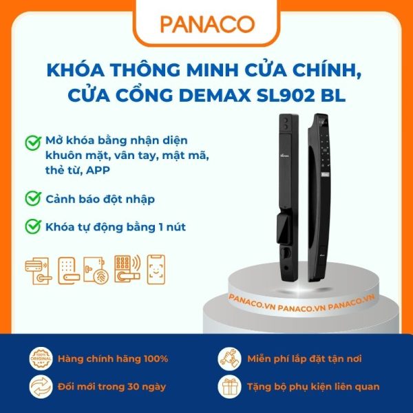Khóa thông minh cửa chính, cửa cổng Demax SL902 BL