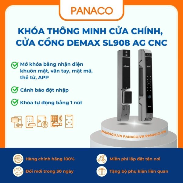 Khóa thông minh cửa chính, cửa cổng Demax SL908 AG CNC