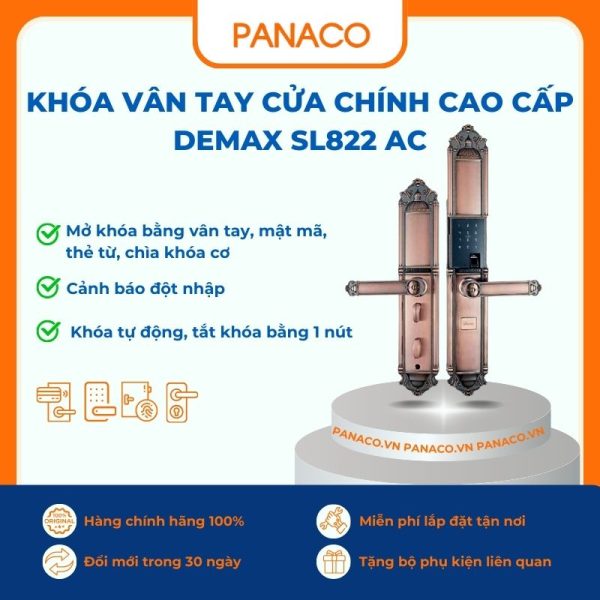 Khóa vân tay cửa chính cao cấp Demax SL822 AC