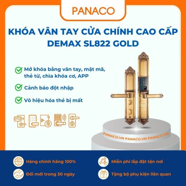 Khóa vân tay cửa chính cao cấp Demax SL822 GOLD