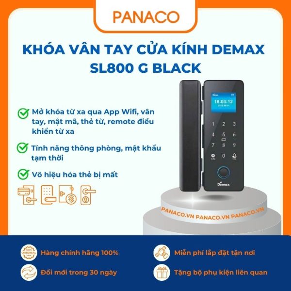 Khóa vân tay cửa kính Demax SL800 G Black