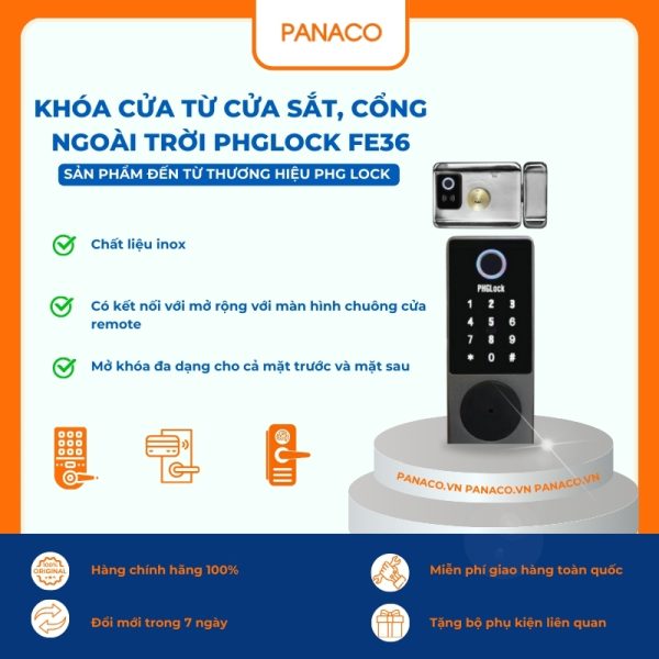 Khóa vân tay cửa sắt, cửa cổng ngoài trời PHGLOCK FE36