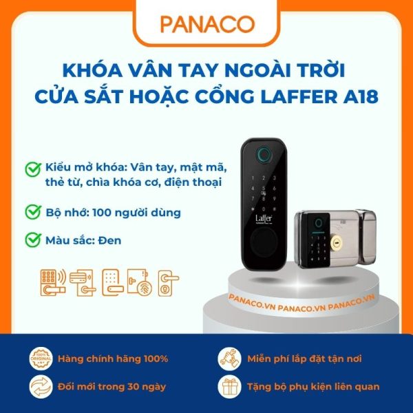 Khóa vân tay ngoài trời cửa sắt hoặc cổng Laffer A18