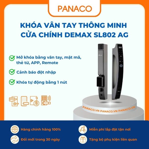 Khóa vân tay thông minh cửa chính Demax SL802 AG