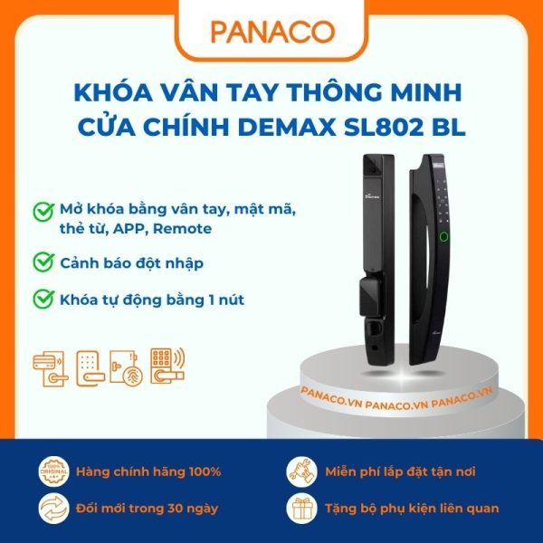 Khóa vân tay thông minh cửa chính Demax SL802 BL