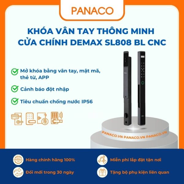 Khóa vân tay thông minh cửa chính Demax SL808 BL CNC