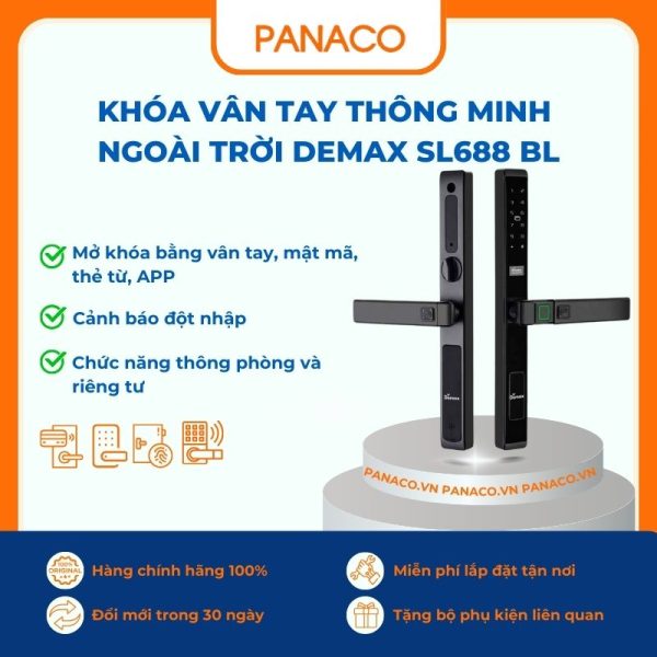 Khóa vân tay thông minh ngoài trời Demax SL688 BL