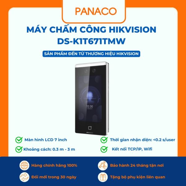 Máy Chấm Công Vân Tay Và Thẻ Từ HIKVISION DS-K1T671TMW