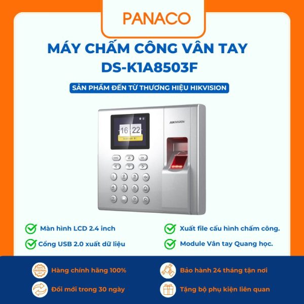 Máy Chấm Công Vân Tay Màn hình LCD 2.4 inch DS-K1A8503F