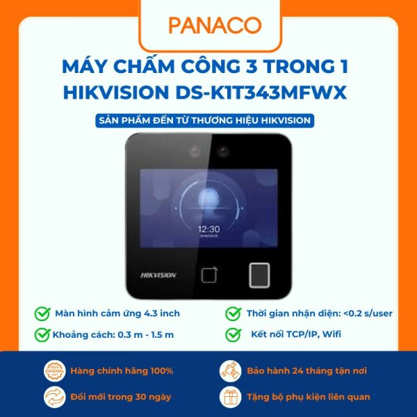 Máy chấm công 3 trong 1 HIKVISION DS-K1T343MFWX