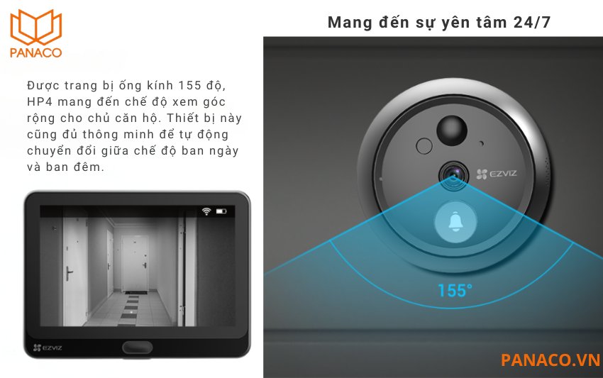 Ống kính camera chuông cửa Ezviz CS-HP4-R100-6E2WPFBS có góc nhìn rộng 155 độ