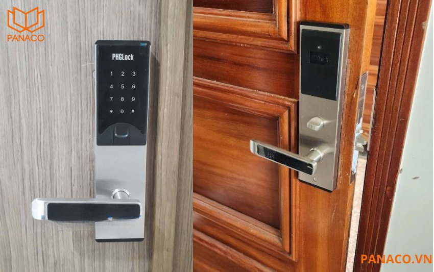 PHGLock KR7868 phiên bản màu bạc tinh tế phù hợp với cửa gỗ sáng màu, cửa nhôm kính
