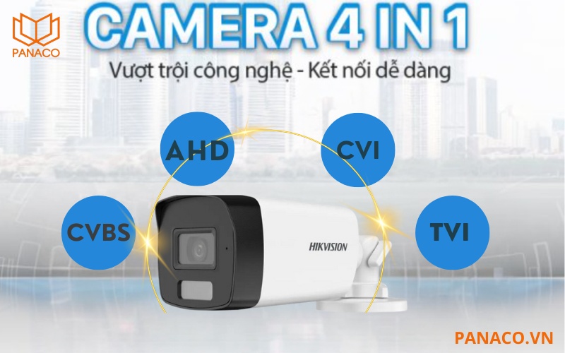 DS-2CE17D0T-EXLF hỗ trợ 4 chuẩn tín hiệu TVI, AHD, CVI và CVBS