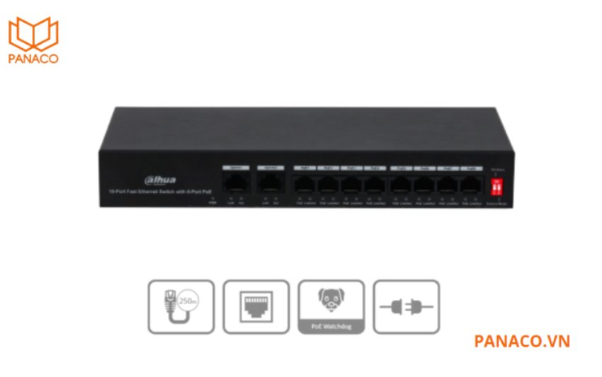 Switch POE 8 port Dahua DH-PFS3010-8ET-65 