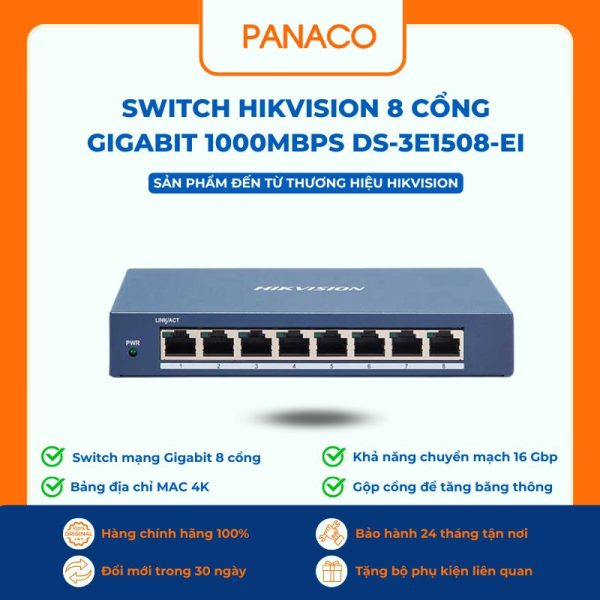 Switch HIKVISION 8 cổng Gigabit 1000Mbps DS-3E1508-EI