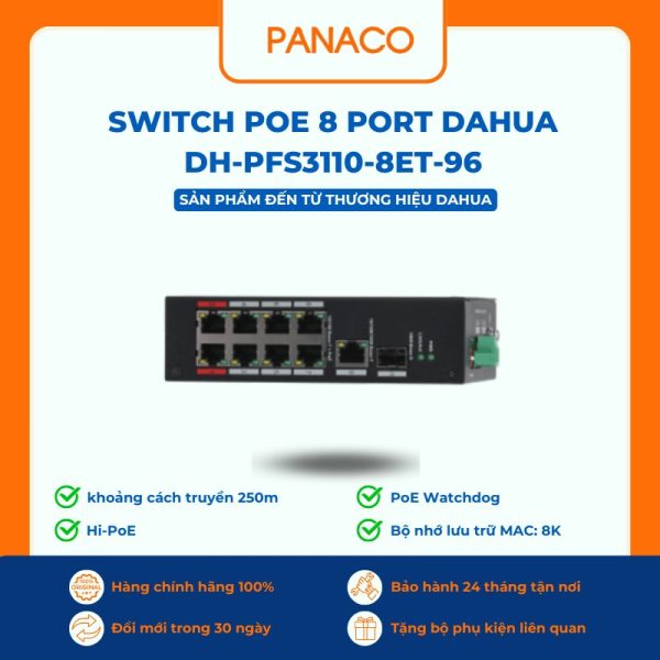 Switch POE 8 Port DAHUA DH-PFS3110-8ET-96
