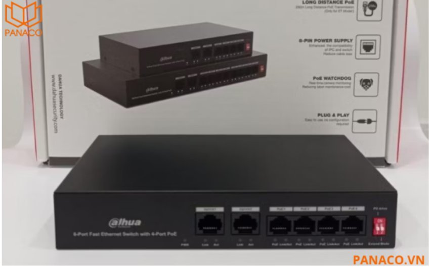 Switch POE Dahua 4 cổng 2 cổng Uplink DH-PFS3006-4ET-36

