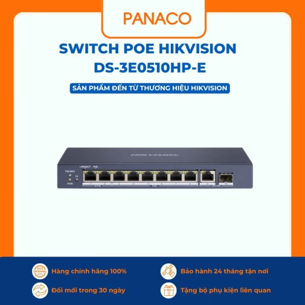 Switch POE HIKVISION 8 cổng Gigabit 1000Mbps DS-3E0510HP-E