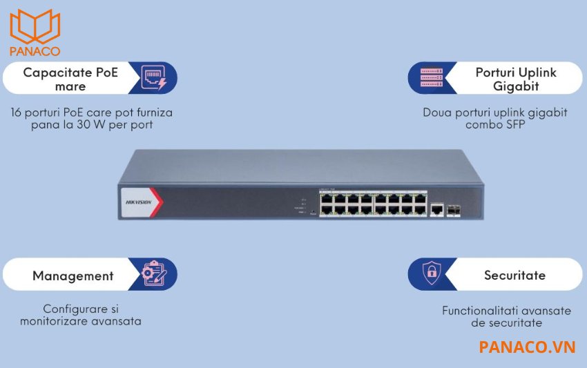 Switch POE hikvision 16 cổng Gigabit 1000Mbps DS-3E1518P-EI/M
