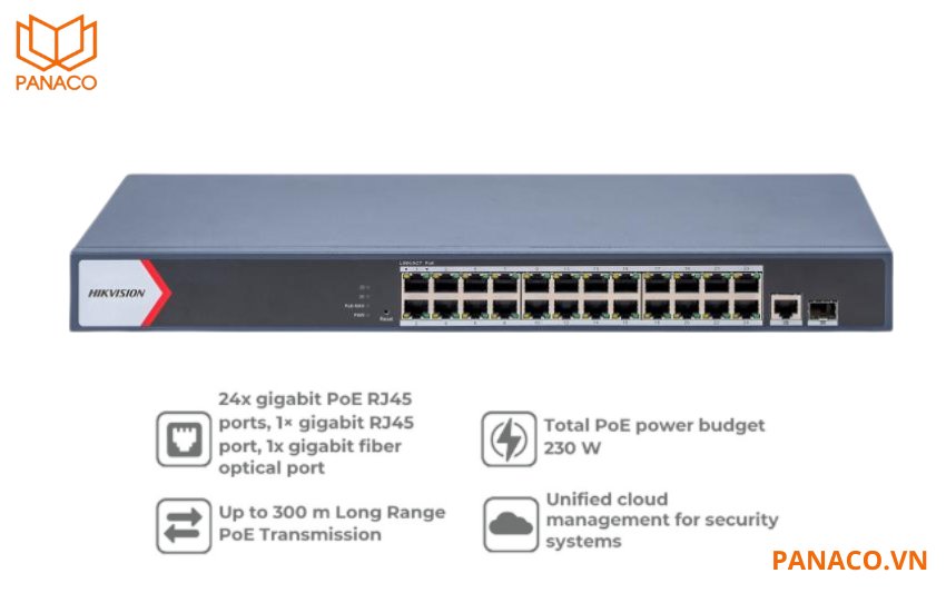 Switch POE hikvision 24 cổng Gigabit 1000Mbps DS-3E1526P-EI/M