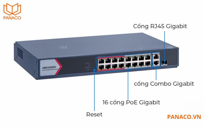 Switch PoE Hikvision 16 cổng DS-3E1318P-EI/M sở hữu 16 cổng PoE RJ45