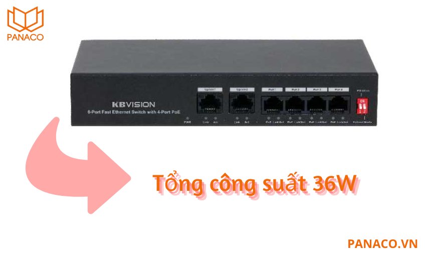 Switch PoE KX-ASW04-P2 được trang bị tổng công suất 36W