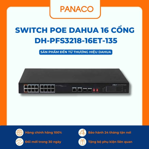 Switch Poe Dahua 16 cổng DH-PFS3218-16ET-135
