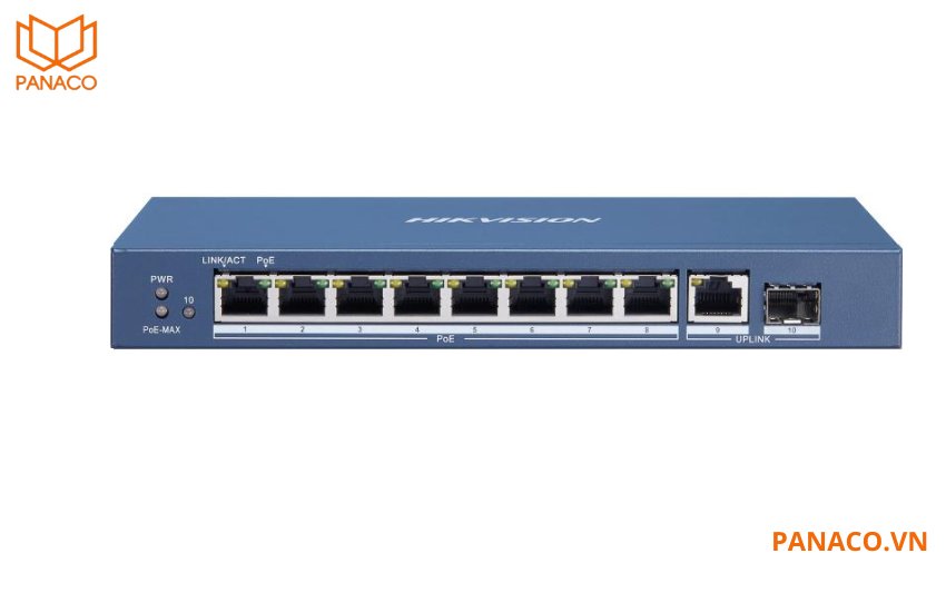DS-3E0510P-E/M hỗ trợ 8 cổng PoE và 1 cổng uplink. Đảm bảo đường truyền ổn định cho các thiết bị cần kết nối