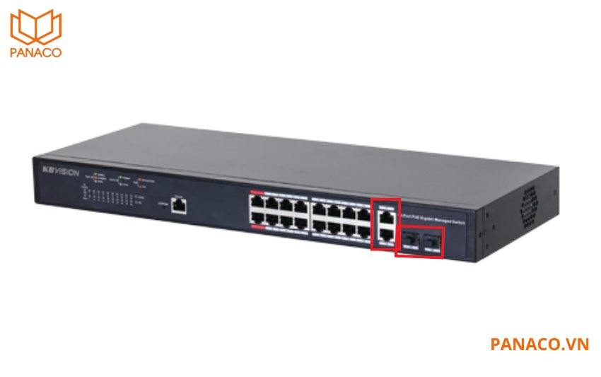 Bên cạnh 16 cổng PoE tốc độ Gigabit, thiết bị còn được trang bị hai cổng RJ45 Uplink Gigabit và hai cổng SFP 1000Mbps