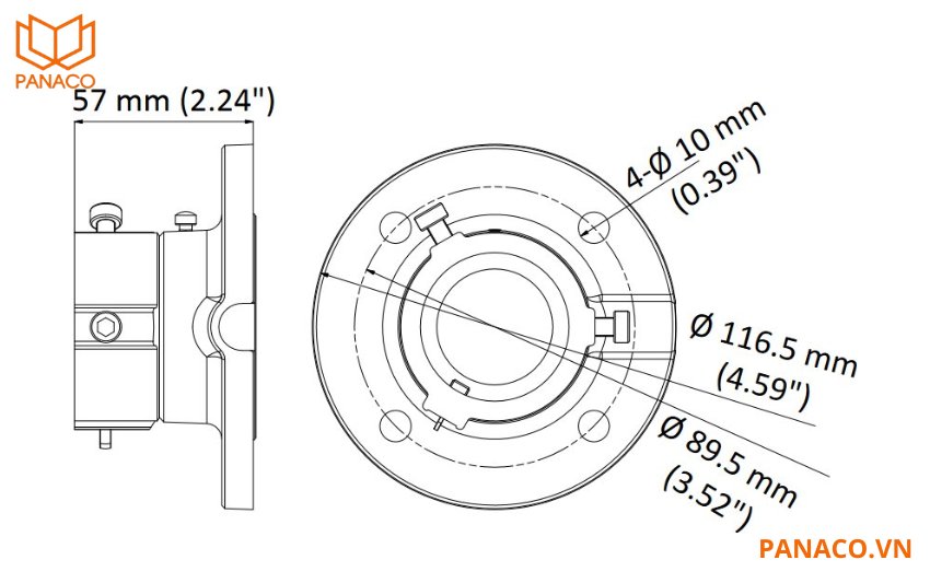 DS-1663ZJ có kích thước Φ116.5×57mm 