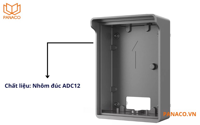 Box âm tường nút nhấn chuông cửa Dahua VTM114  được chế tạo từ chất liệu nhôm đúc ADC12, một loại hợp kim nổi tiếng với khả năng chống ăn mòn và chịu lực tốt