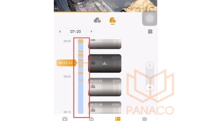 Tùy chọn xem lại lịch sử ghi của camera trên thanh trượt