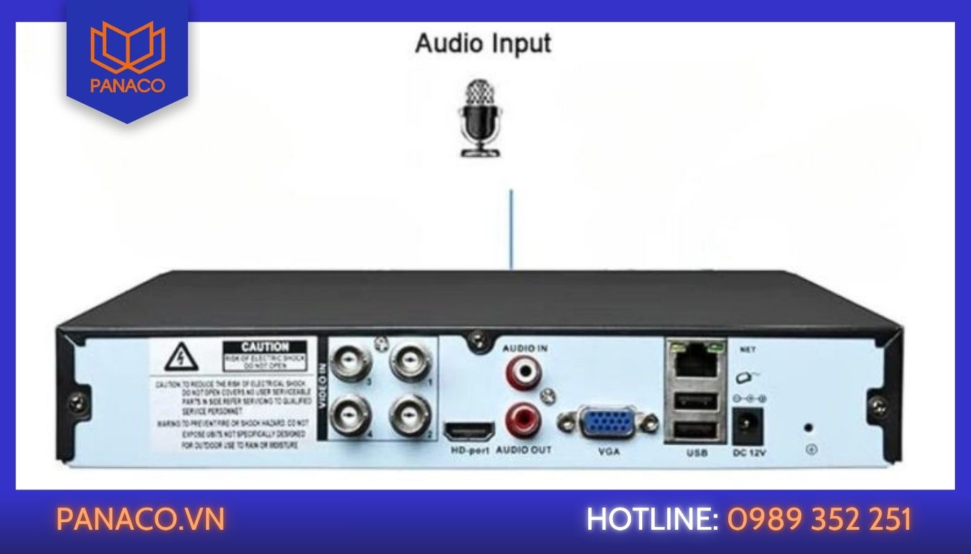 Hỗ trợ truyền âm qua cáp đồng trục và 1 cổng audio input của đầu ghi hình Hikvision 4 kênh DS-7204HGHI-M1