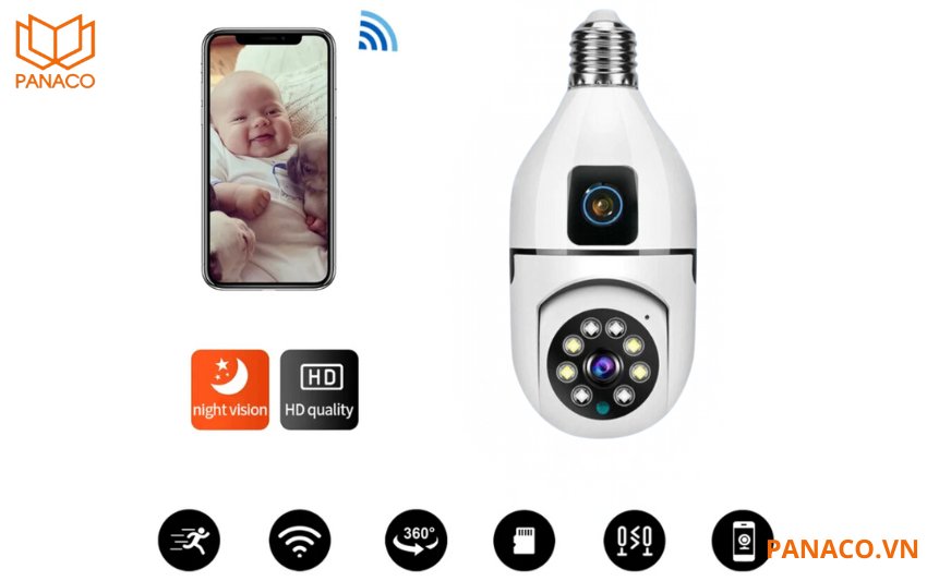 Camera WiFi Yoosee PNC202 bóng đèn 2 mắt