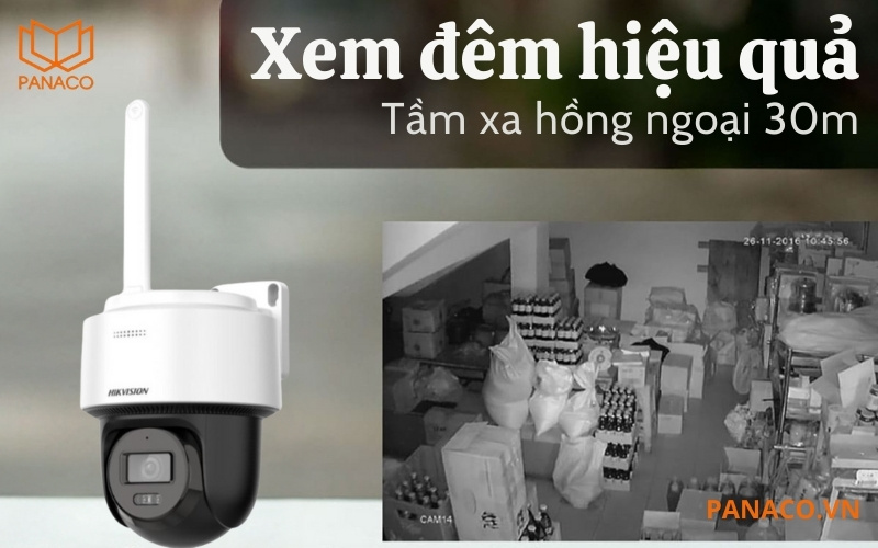 Có đèn hồng ngoại và ánh sáng trắng với tầm xa lên đến 30m