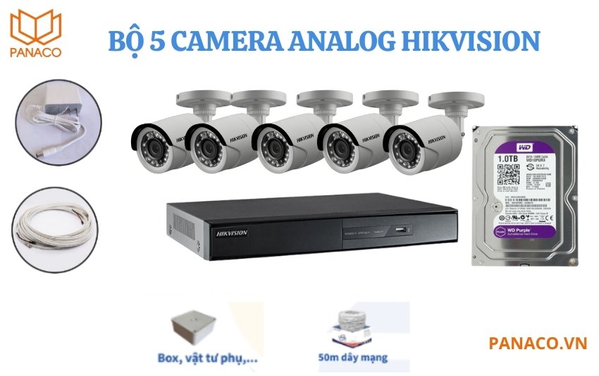 Bộ 5 camera analog Hikvision 2.0MP