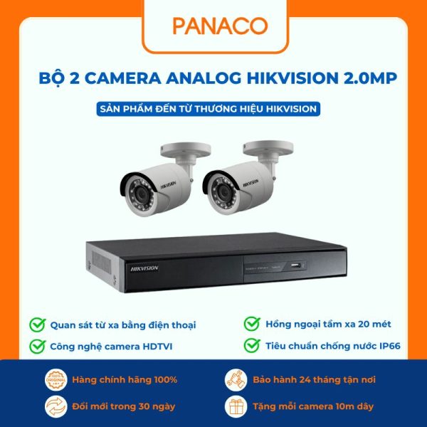 Trọn bộ 2 Camera Analog Hikvision 2.0MP