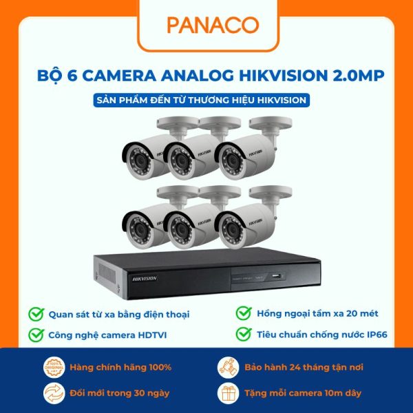 bộ 6 Camera Analog Hikvision 2.0MP
