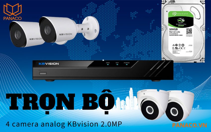 Bộ 4 camera Analog 2.0MP Kbvision